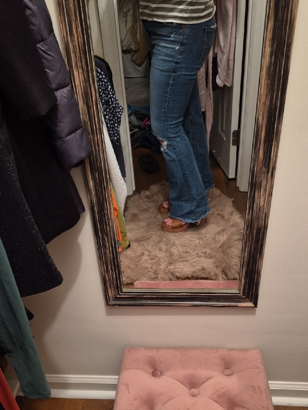 American Eagle Outfitters Distressed Flare Jeans - Medium Blue